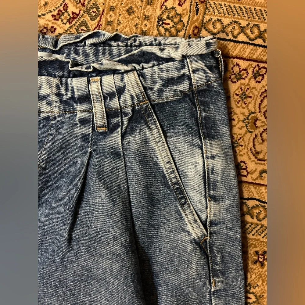 People pleated High Rise Blue Acid Wash Wide-Leg Jeans Size 28 - Picture 5 of 13